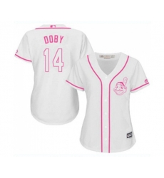 Womens Cleveland Indians #14 Larry Doby Replica White Fashion Cool Base Baseball Jersey