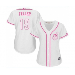 Womens Cleveland Indians #19 Bob Feller Replica White Fashion Cool Base Baseball Jersey