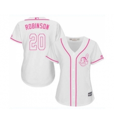 Womens Cleveland Indians #20 Eddie Robinson Replica White Fashion Cool Base Baseball Jersey
