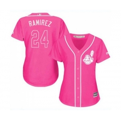 Womens Cleveland Indians #24 Manny Ramirez Authentic Pink Fashion Cool Base Baseball Jersey