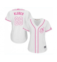 Womens Cleveland Indians #28 Corey Kluber Replica White Fashion Cool Base Baseball Jersey