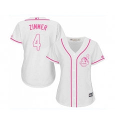 Womens Cleveland Indians #4 Bradley Zimmer Replica White Fashion Cool Base Baseball Jersey