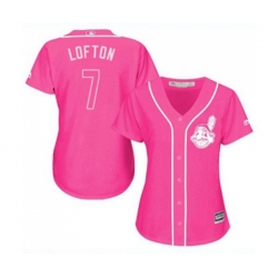 Womens Cleveland Indians #7 Kenny Lofton Authentic Pink Fashion Cool Base Baseball Jersey