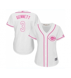 Womens Cincinnati Reds #3 Scooter Gennett Replica White Fashion Cool Base Baseball Jersey