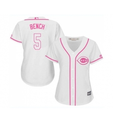 Womens Cincinnati Reds #5 Johnny Bench Replica White Fashion Cool Base Baseball Jersey