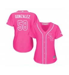 Womens Chicago White Sox #58 Miguel Gonzalez Authentic Pink Fashion Cool Base Baseball Jersey