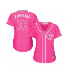 Womens Chicago Cubs #38 Carlos Zambrano Authentic Pink Fashion Baseball Jersey