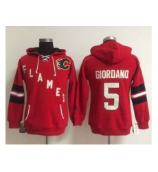 Women Calgary Flames #5 Mark Giordano Red Old Time Heidi NHL Hoodie