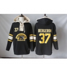 Boston Bruins #37 Patrice Bergeron Black Sawyer Hooded Sweatshirt Stitched NHL Jersey