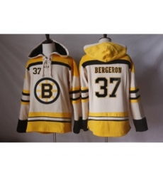 Boston Bruins #37 Patrice Bergeron Cream Sawyer Hooded Sweatshirt Stitched NHL Jersey