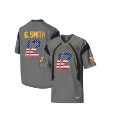 2016 US Flag Fashion West Virginia Mountaineers Geno Smith #12 College Football Mesh Jersey - Grey