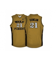 Wake Forest Demon Deacons Tim Duncan #21 College Basketball Throwback Jersey - Gold