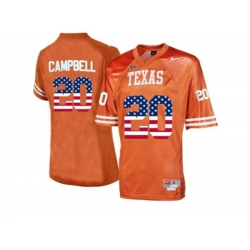 2016 US Flag Fashion-Mens Texas Longhorns Earl Campbell #20 College Football Throwback Jersey - Burnt Orange