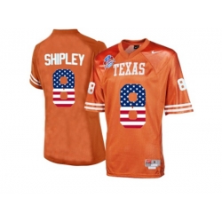 2016 US Flag Fashion-Mens Texas Longhorns Jordan Shipley #8 College Football Throwback Jersey - Burnt Orange