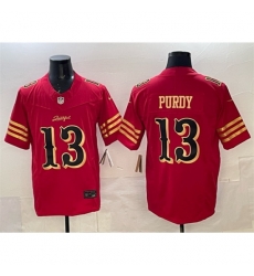 San Francisco 49ers 13 Brock Purdy Red Gold 2025 F U S E Rivalries Vapor Limited Stitched Football Jersey