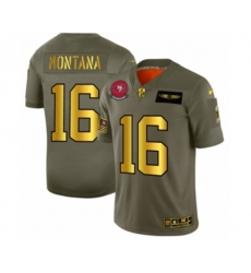 San Francisco 49ers #16 Joe Montana Limited Olive Gold 2019 Salute to Service Football Jersey