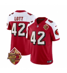 San Francisco 49ers #42 Ronnie Lott Red White 2023 F U S E 50th Patch Throwback Stitched Football Jersey
