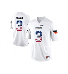 2016 US Flag Fashion Mens Oklahoma State Cowboys Brandon Weeden #3 Pro Combat College Football Jersey - White