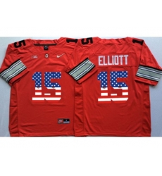 Ohio State Buckeyes #15 Ezekiel Elliott Red USA Flag College Jersey