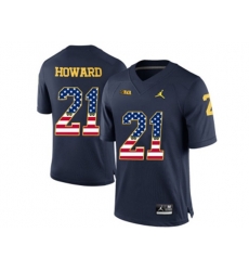 2016 US Flag Fashion-2016 Mens Jordan Brand Michigan Wolverines Desmond Howard #21 College Football Limited Jersey - Navy Blue