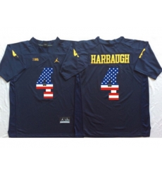 Michigan Wolverines #4 Jim Harbaugh Navy USA Flag College Jersey