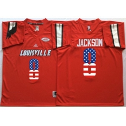 Louisville Cardinals #8 Lamar Jackson Red USA Flag College Jersey Louisville Cardinals #8 Lamar Jackson Red USA Flag College Jersey