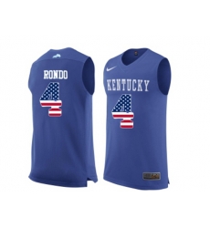 2016 US Flag Fashion Mens Kentucky Wildcats Rajon Rondo #4 College Basketball Jersey - Royal Blue