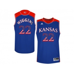 2016 US Flag Fashion Mens Kansas Jayhawks Andrew Wiggins #22 College Basketball Authentic Jersey - Royal Blue
