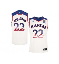 2016 US Flag Fashion Mens Kansas Jayhawks Andrew Wiggins #22 College Basketball Authentic Jersey - White