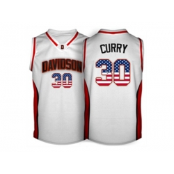 2016 US Flag Fashion Mens Davidson Wildcat Stephen Curry #30 College Basketball Jerseys - White