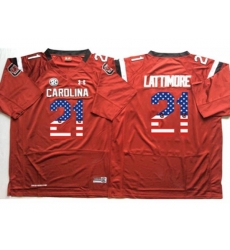 South Carolina Gamecocks #21 Marcus Lattimore Red USA Flag College Jersey