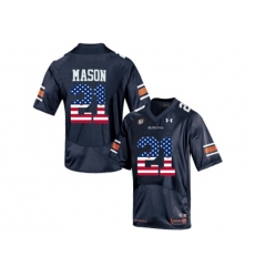 2016 US Flag Fashion Mens Under Armour Tre Mason #21 Auburn Tigers College Football Jersey - Navy Blue