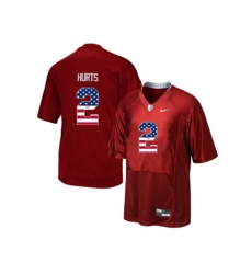 2016 US Flag Fashion Mens Alabama Crimson Tide Jalen Hurts #2 College Football Pro Combat Jersey - Crimson