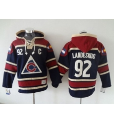 Colorado Avalanche #92 Gabriel Landeskog Navy Blue Sawyer Hooded Jerseys