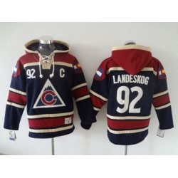 Colorado Avalanche #92 Gabriel Landeskog Navy Blue Sawyer Hooded Jerseys