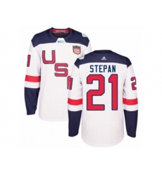 Youth Adidas Team USA #21 Derek Stepan Authentic White Home 2016 World Cup Ice Hockey Jersey
