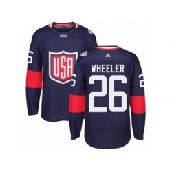Youth Adidas Team USA #26 Blake Wheeler Premier Navy Blue Away 2016 World Cup Ice Hockey Jersey