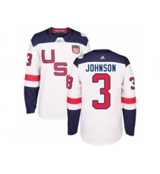 Youth Adidas Team USA #3 Jack Johnson Authentic White Home 2016 World Cup Ice Hockey Jersey