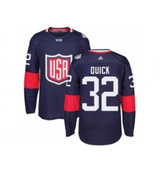 Youth Adidas Team USA #32 Jonathan Quick Authentic Navy Blue Away 2016 World Cup Ice Hockey Jersey