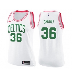Womens Boston Celtics #36 Marcus Smart Swingman White Pink Fashion Basketball Jersey