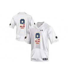 2016 US Flag Fashion 2015 Under Armour Mens Norte Dame Fighting Irish No.9 College Football Jersey - White